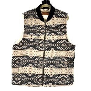 New Wrangler Men's Southwestern Sherpa Lined Zip Vest XXL Brown Cowboy Landman